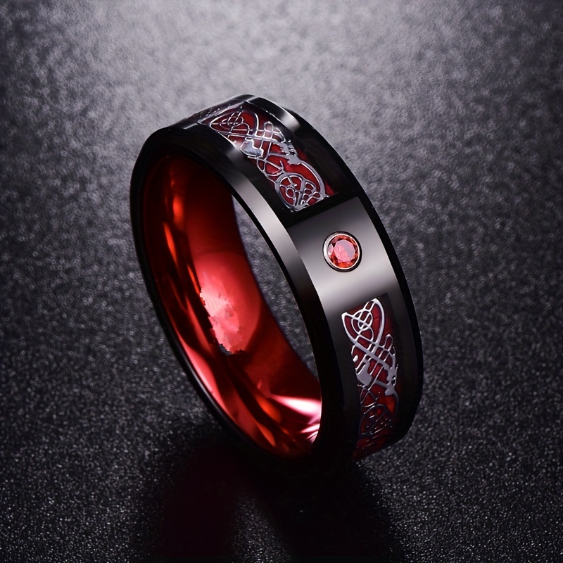 1pc Bague Homme Motif Dragon Noir Incrustation Fibre Carbone