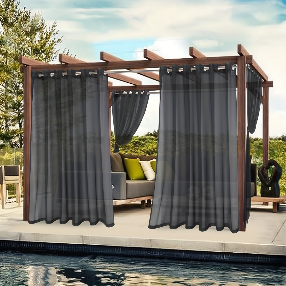 Cortinas de gazebo impermeables para exteriores, para pérgola, patio,  impermeables, extra anchas, cortinas opacas térmicas, con aspecto de lino