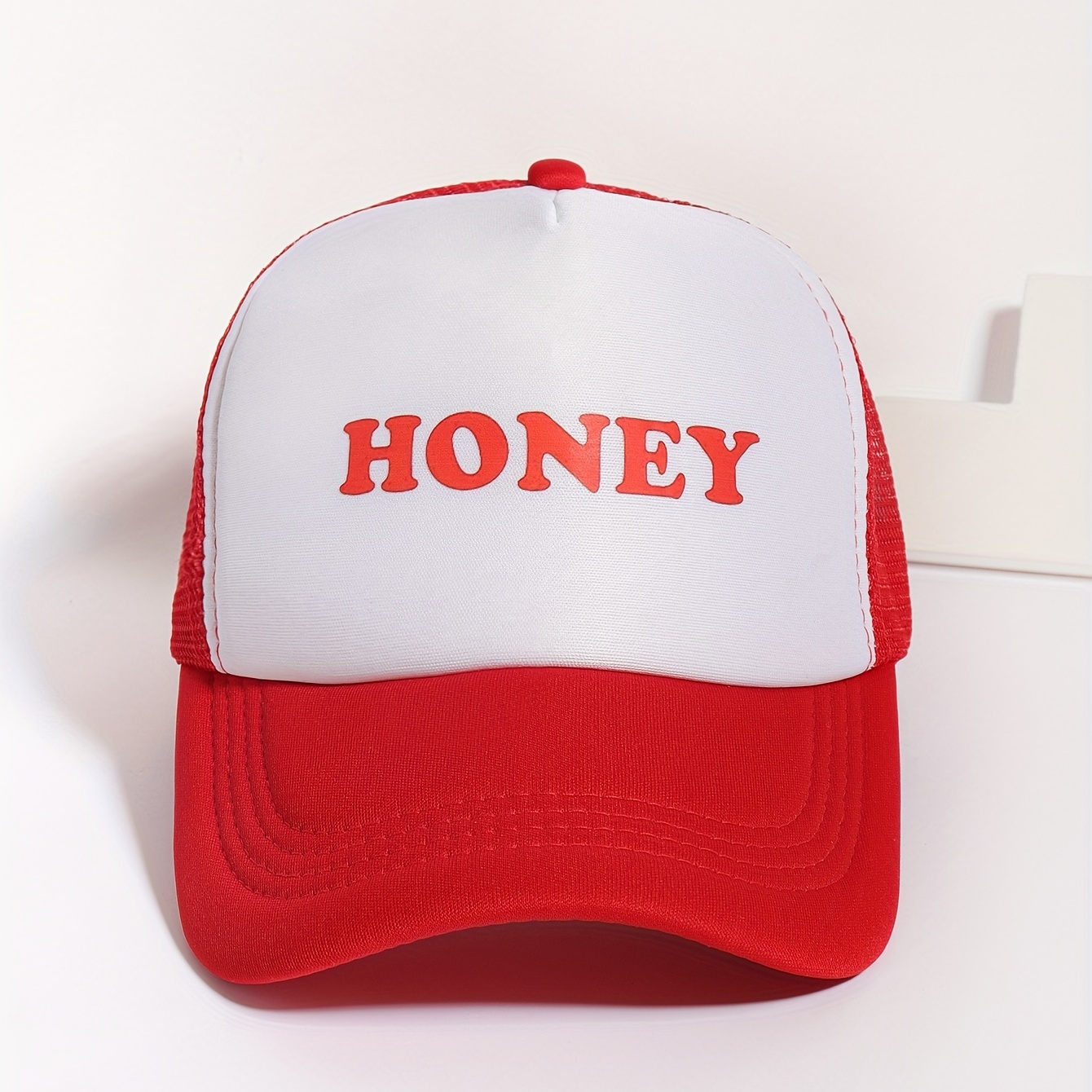 HONEY Print Red Trucker Hat, Unisex Baseball Cap