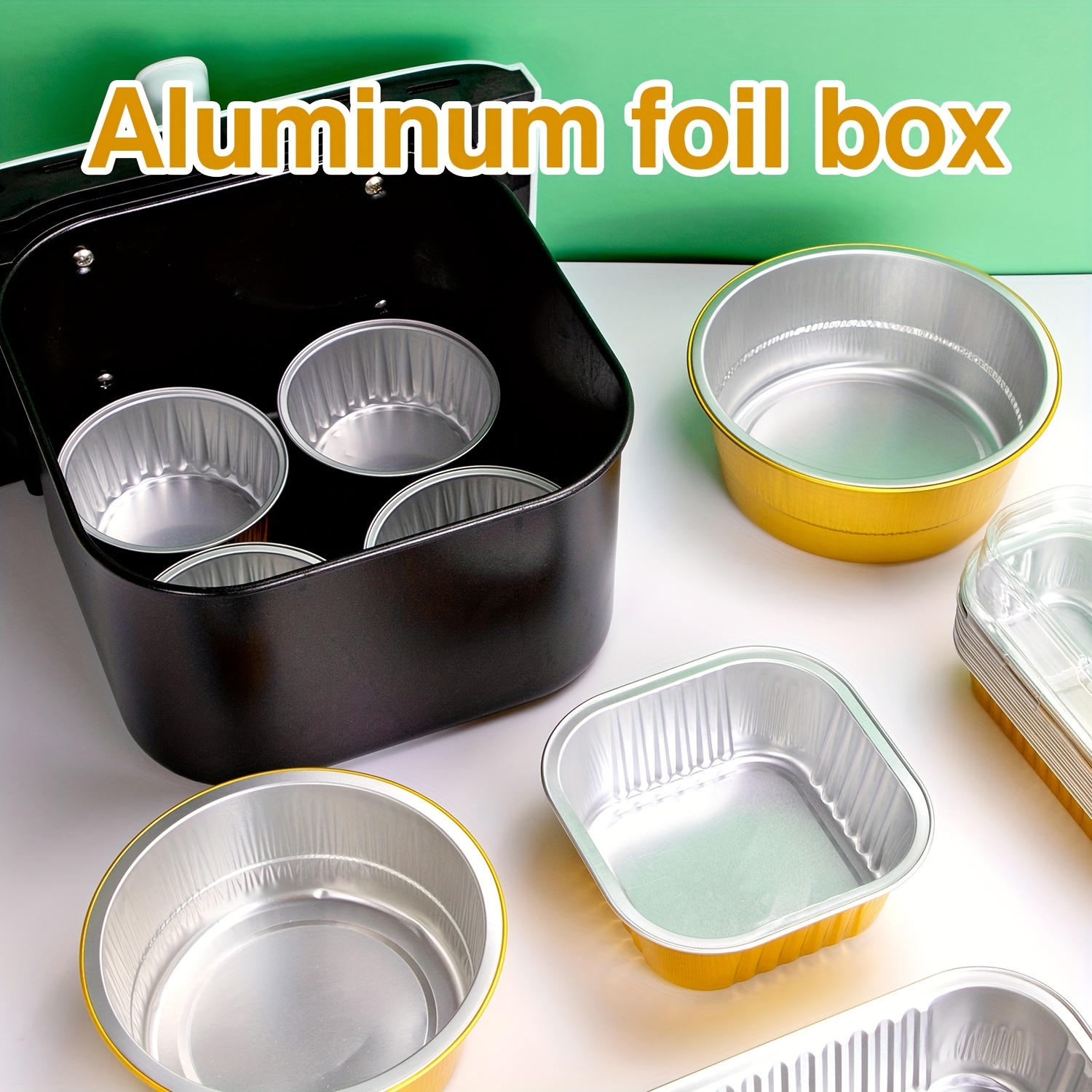 Disposable Tin Foil Boxes, Round Thickened Golden Foil Boxes