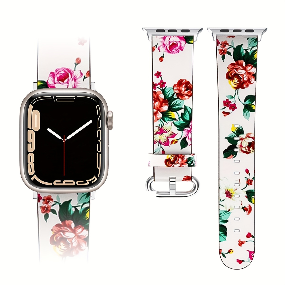 Correa de reloj compatible con Apple Watch con estampado de flor