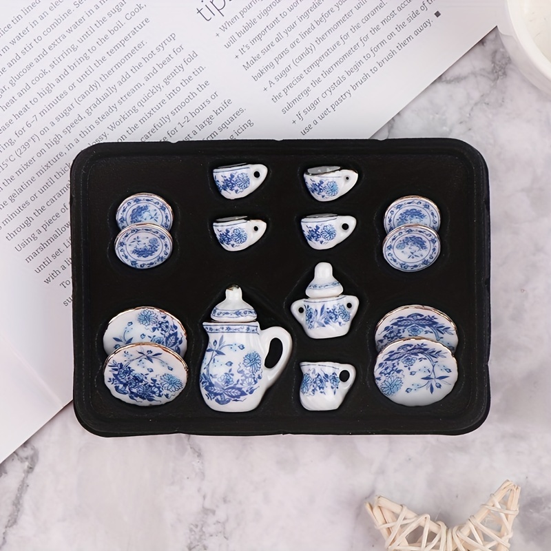 Miniature Tea Pot and 2Tea Cup Sets,Miniature Ceramic Tea Cup with saucers,  Miniature Tea,Dollhouse Sweet,Miniature Tea Pot
