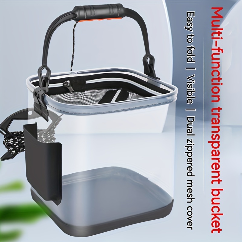 1pc Waterproof Foldable EVA Fishing Bucket, Transparent Live Fish Water  Bucket, Fishing Gear Mesh Bag
