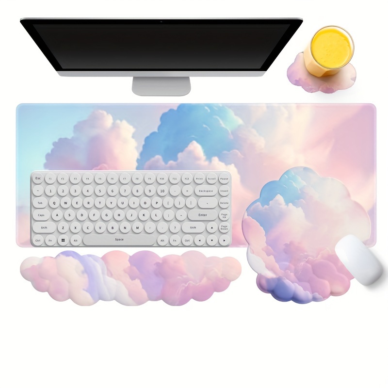  Keyboard Mouse Pad Set,Desk Pad + Keyboard Wrist Rest  Support+Wrist Rest, Easy Typing Pain Relief,4Pcs