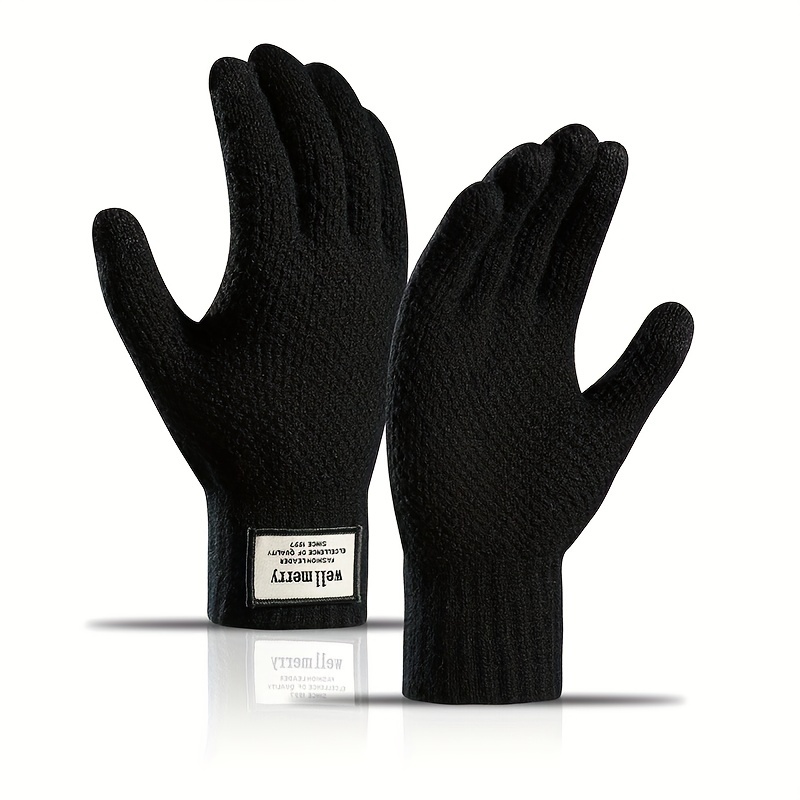 Gloves Warm-keeping And Cold-proof Touch Screen Men's Thickening Jacquard Warm-keeping Knitted Outdoor Cold-proof Finger In Autumn And Winter
