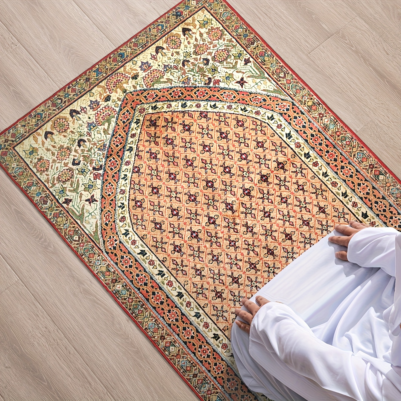 Tapis de prière musulmane en coton épais avec motifs imprimés, 80 x 120 cm  (rouge)