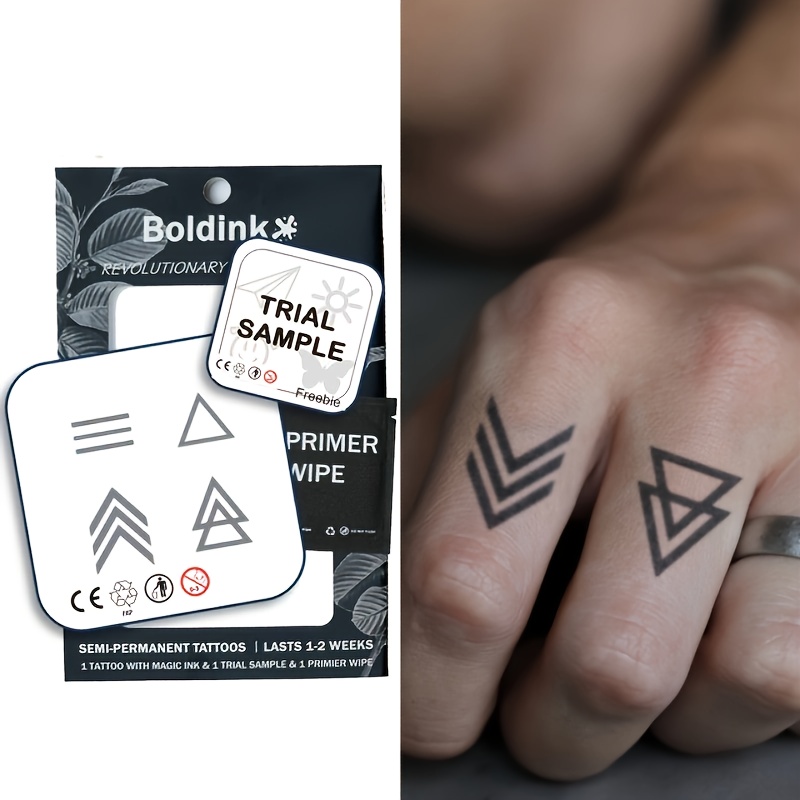 

Boldink Revolutionary Semi-permanent Tattoos - Waterproof, Realistic Geometric Triangle Designs With Natural Plant Formula, Long-lasting Fake Tattoo Stickers