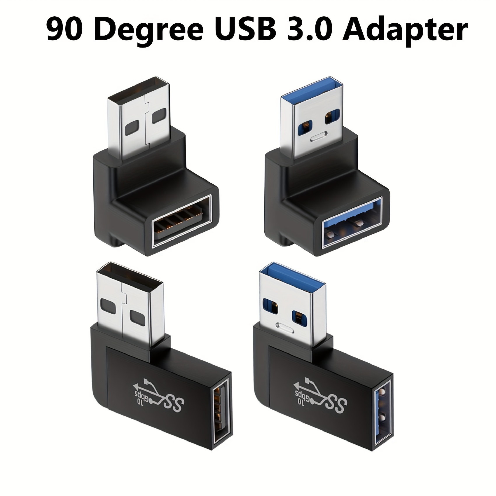 Adaptateur USB 3.0 90 degrés angle droit connecteur USB type A mâle à  extension femelle 2 pcs (angle gauche et angle droit inclus)