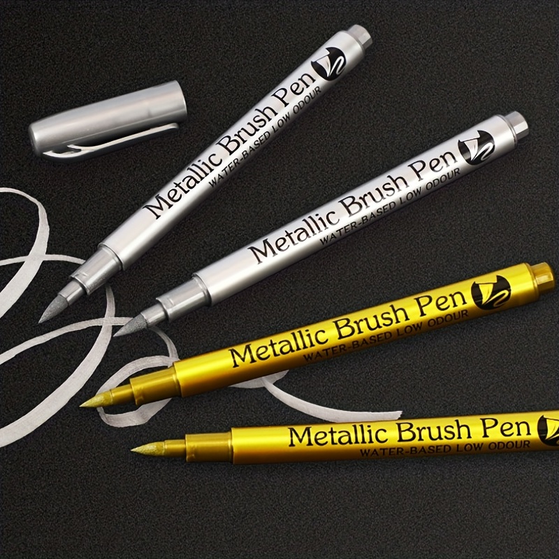 Brush Metallic Marker Pens Brush Tip Hard Nib Set Gold - Temu