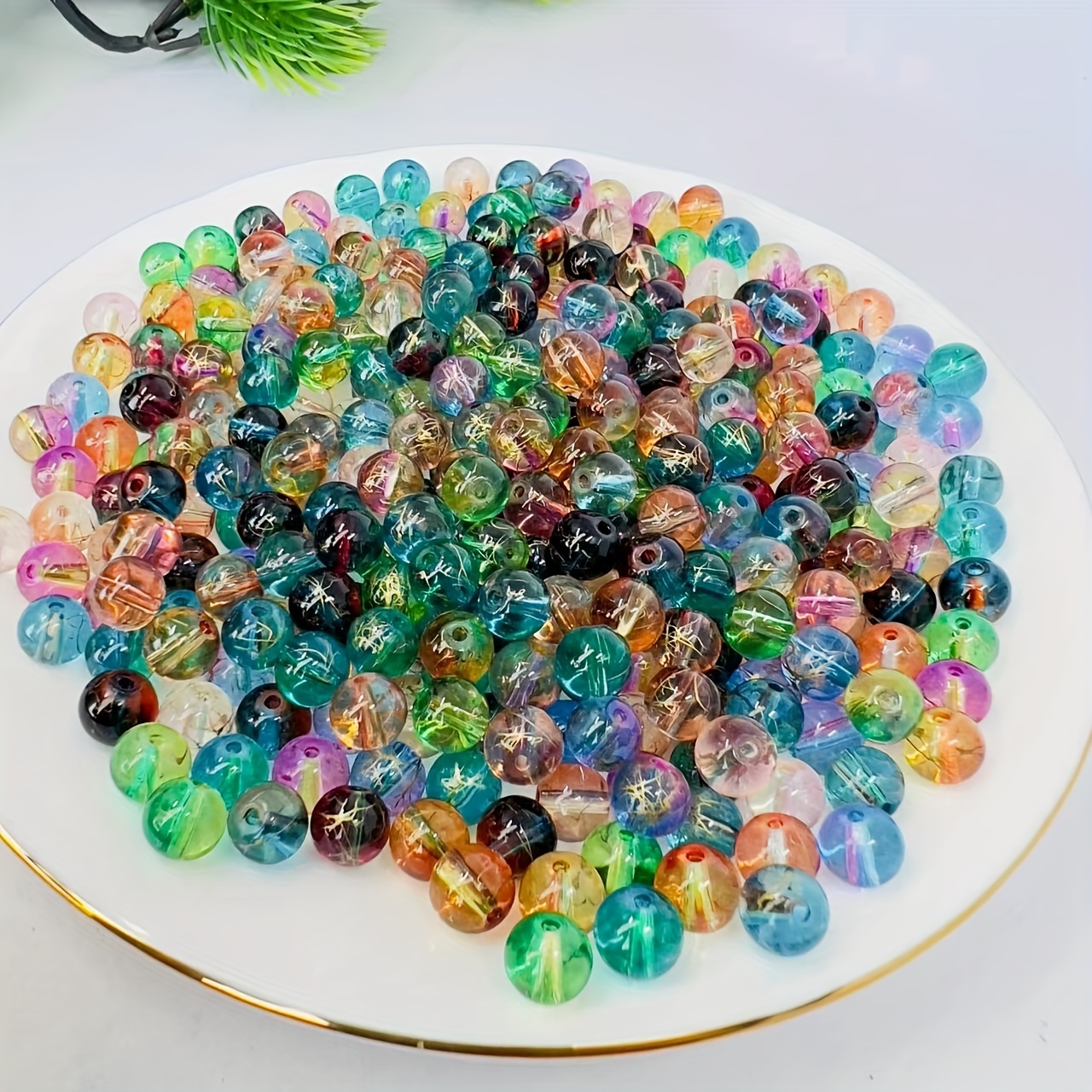 8mm Watercolor Patterned Glass Beads, Glass Beads Bulk, Unique Glass Beads,  Painted Glass Beads, Candy Colored Beads, Jewelry Making 