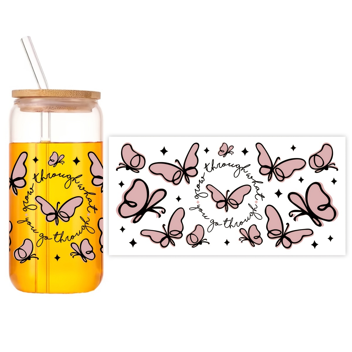 Uv Dtf Cup Wrap Transfer Stickers For Glass Butterfly Rub On - Temu
