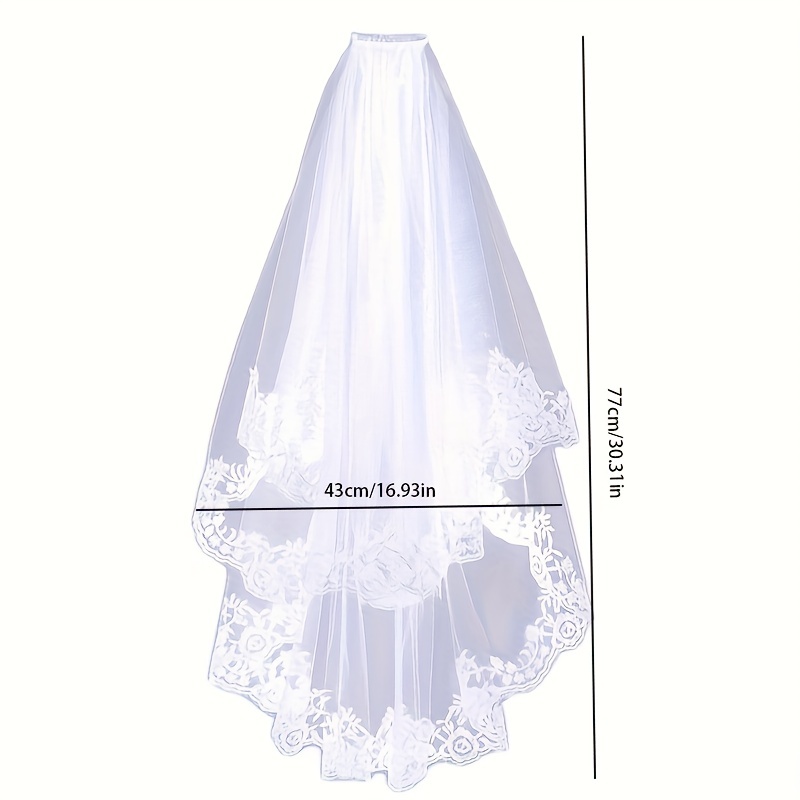 Wedding 2 Layer Elbow/Fingertip Veil with Lace Short Tulle Bridal Veil Bridal Hair Accessory TSDZ031