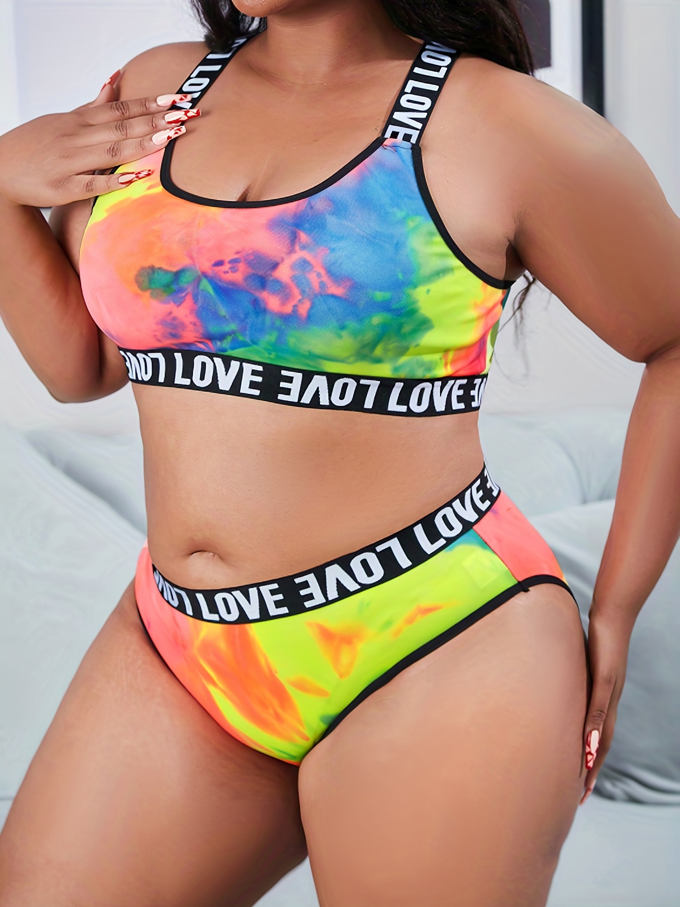 Plus Size Sports Underwear Ser Women's Plus Tie Dye Letter - Temu Canada