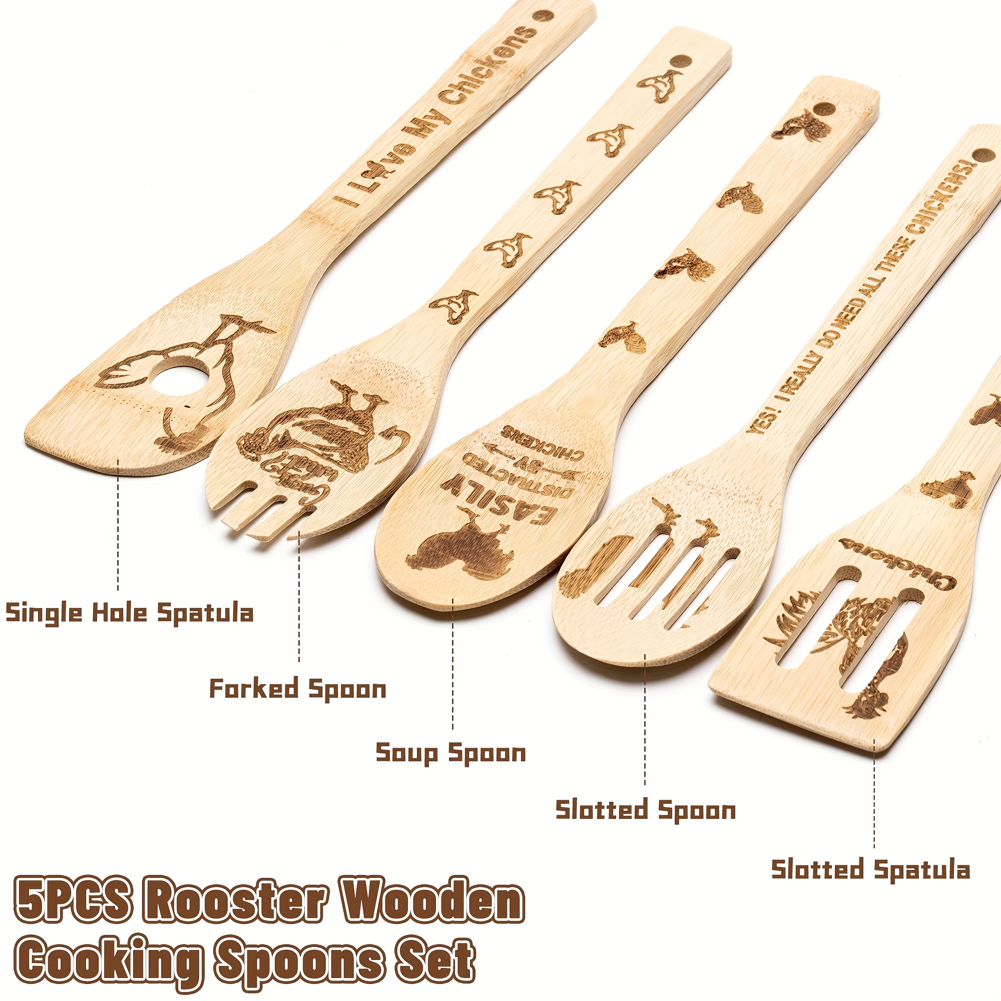 Rooster Wooden Cooking Spoons Set of 5,Rooster Kitchen Gift,Chicken Lovers  Gifts,Rooster Kitchen Decor,Bamboo Cooking Spoons Farmhouse Housewarming  Wedding Mom Cooking House Closing Father's Day Gift 