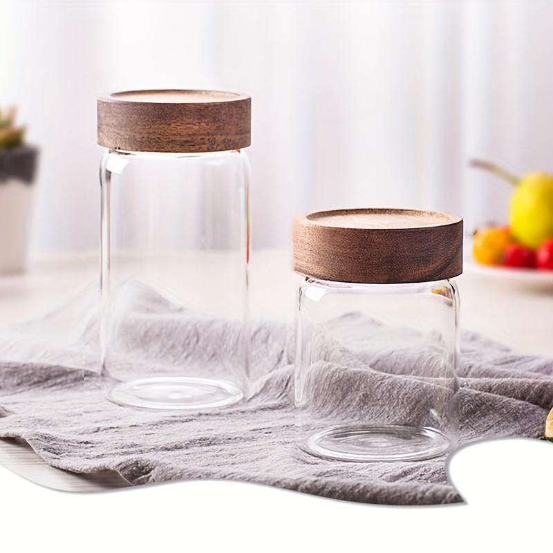 Glass Storage Jar with Wood Screw Lid Small Glass Bottle Food Jar