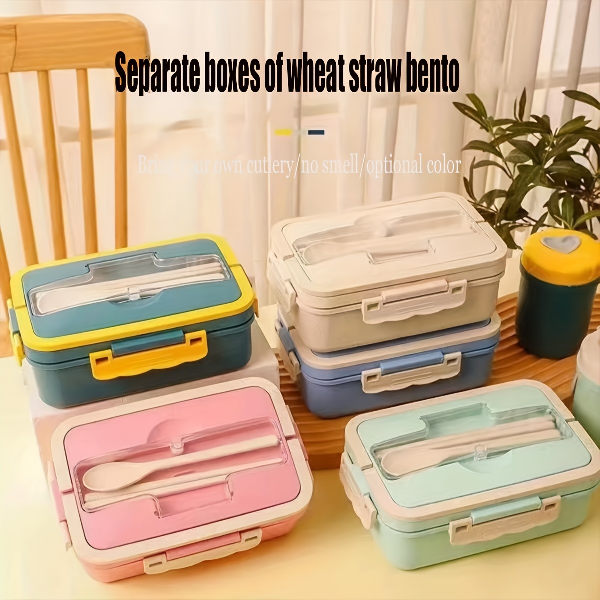 Lunch Box With Tableware For Office Workers Square Divided - Temu