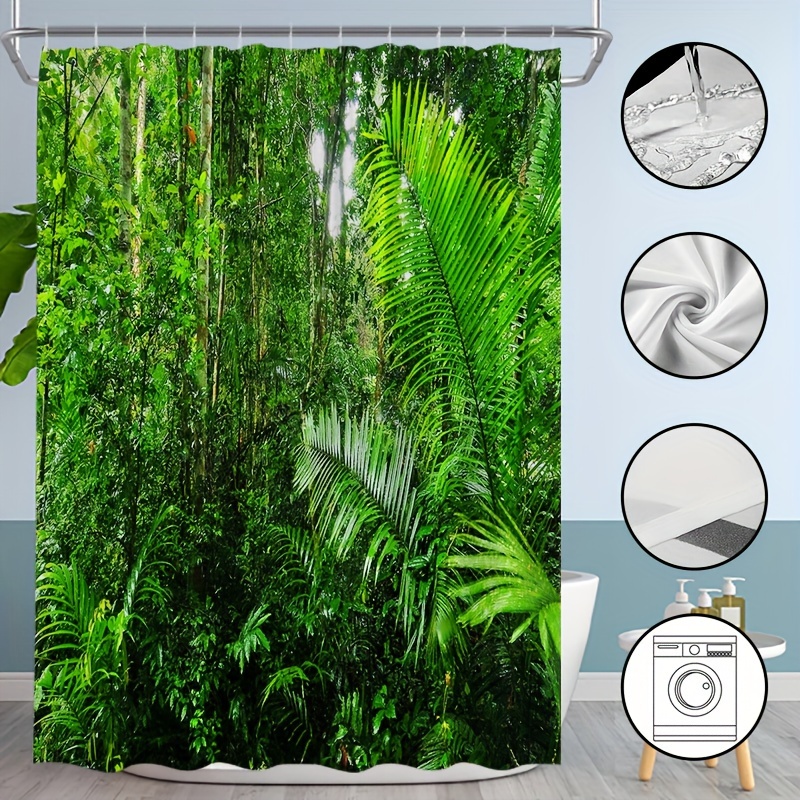 1pc Plant Scenery Shower Curtain, Tropical Rainforest Green Leaf Forest  Plant Shower Curtain, Primitive Forest Natural Scenery Pattern Bathroom  Decora