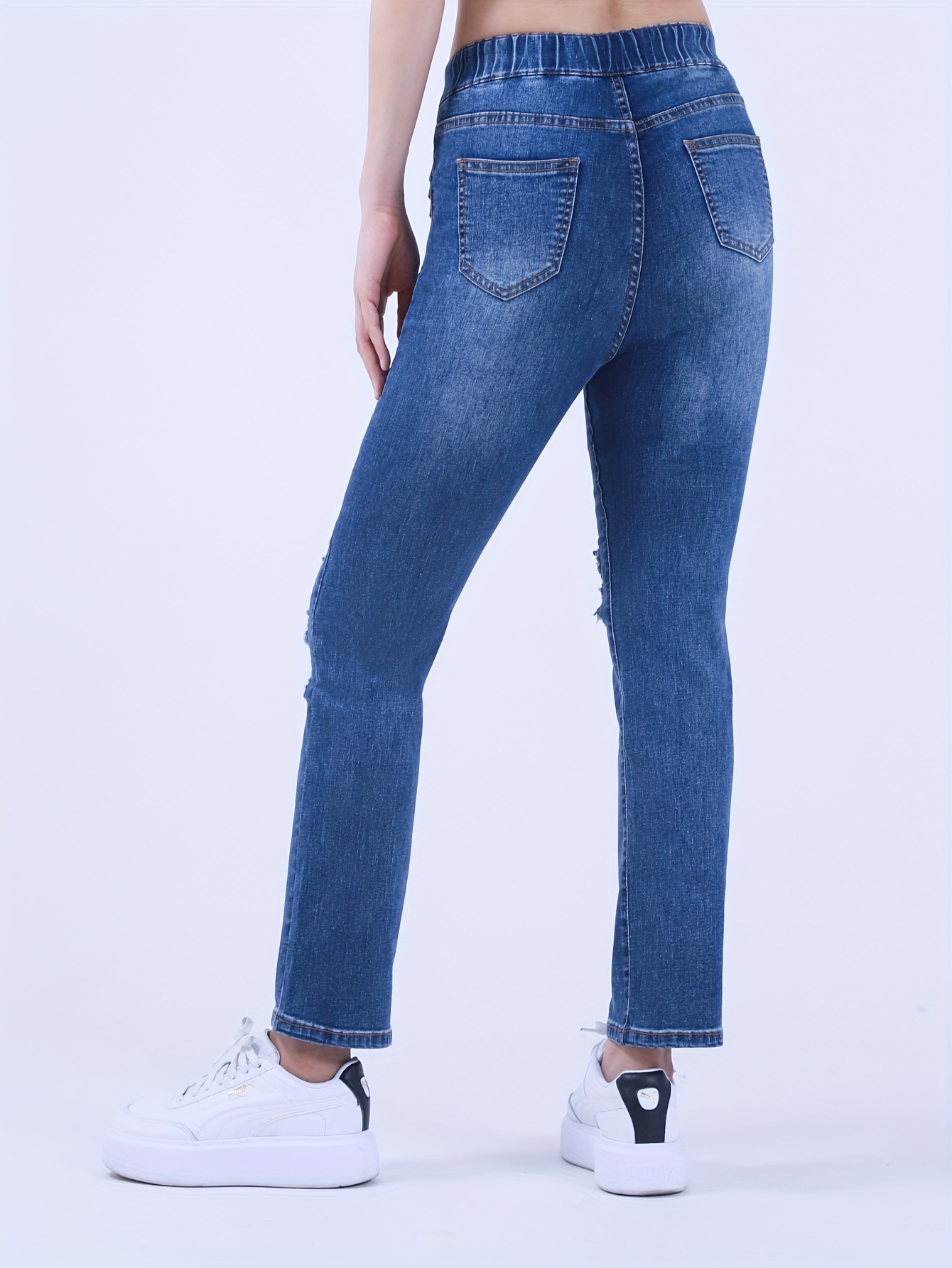 Calça Jeans Casual Plus Size, Feminina, Plus Colorblock, Estampa De  Leopardo, Cordão Elástico, Cintura Alta, Perna Reta