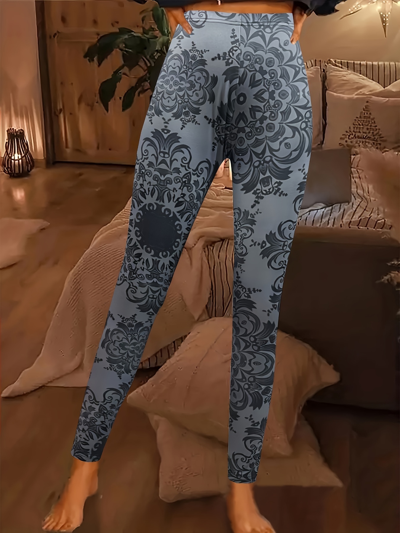 Paisley Print Skinny Leggings, Casual High Waist Leggings, Women's Clothing