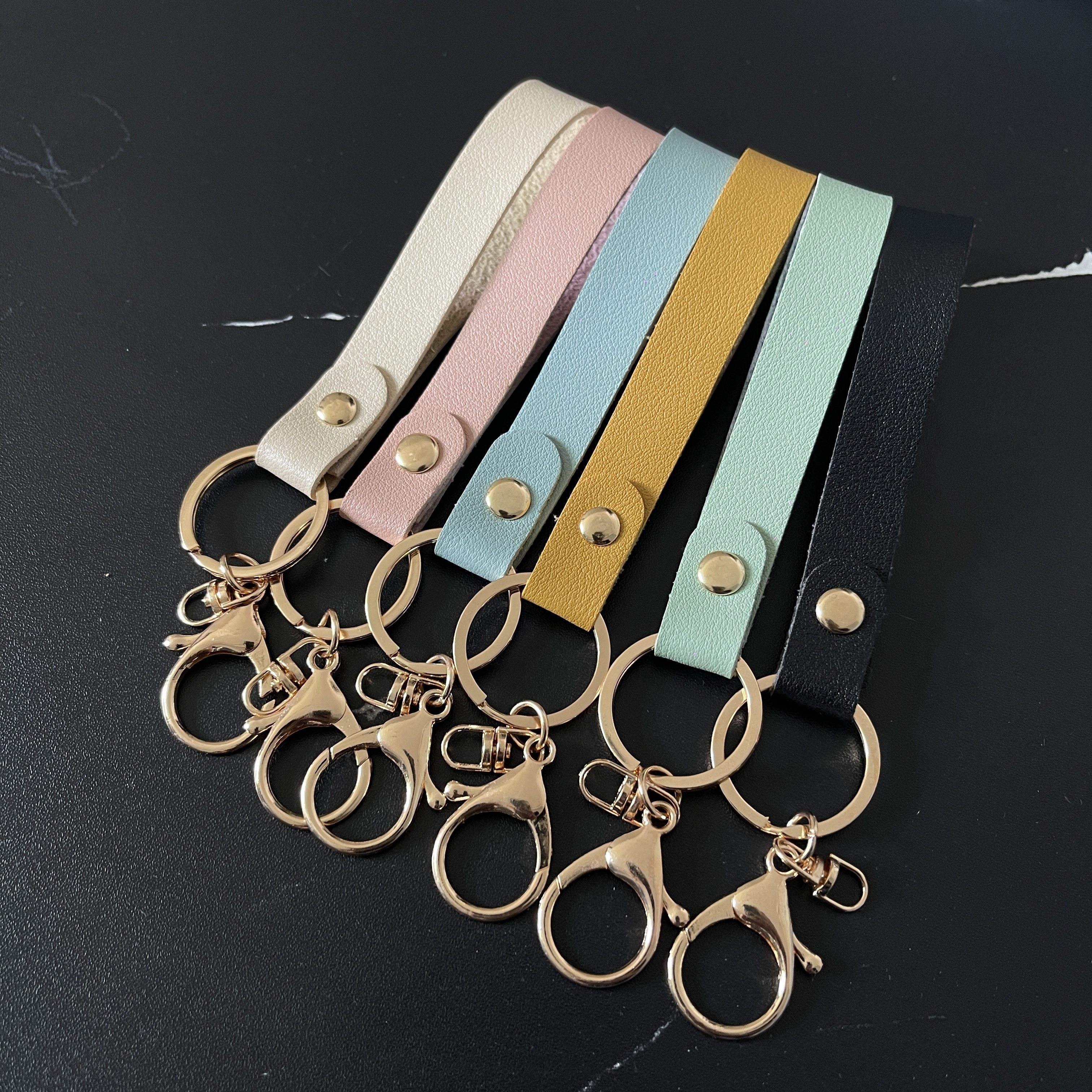 Solid Bracelet Keychain Candy Color Pu Leather Car Key Organizer