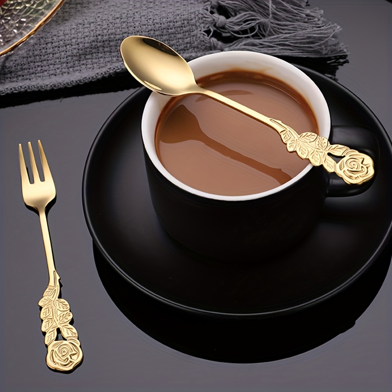 8 Pieces Small Stainless Steel Fruit Fork, Teaspoon, Ice Cream Spoon,  Dessert Spoon, Shovel Shaped Mixing Spoon Cutlery Set