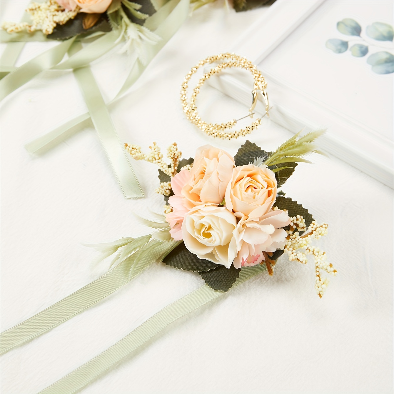 Artificial Rose Wrist Corsages For Wedding Silk Ribbon - Temu