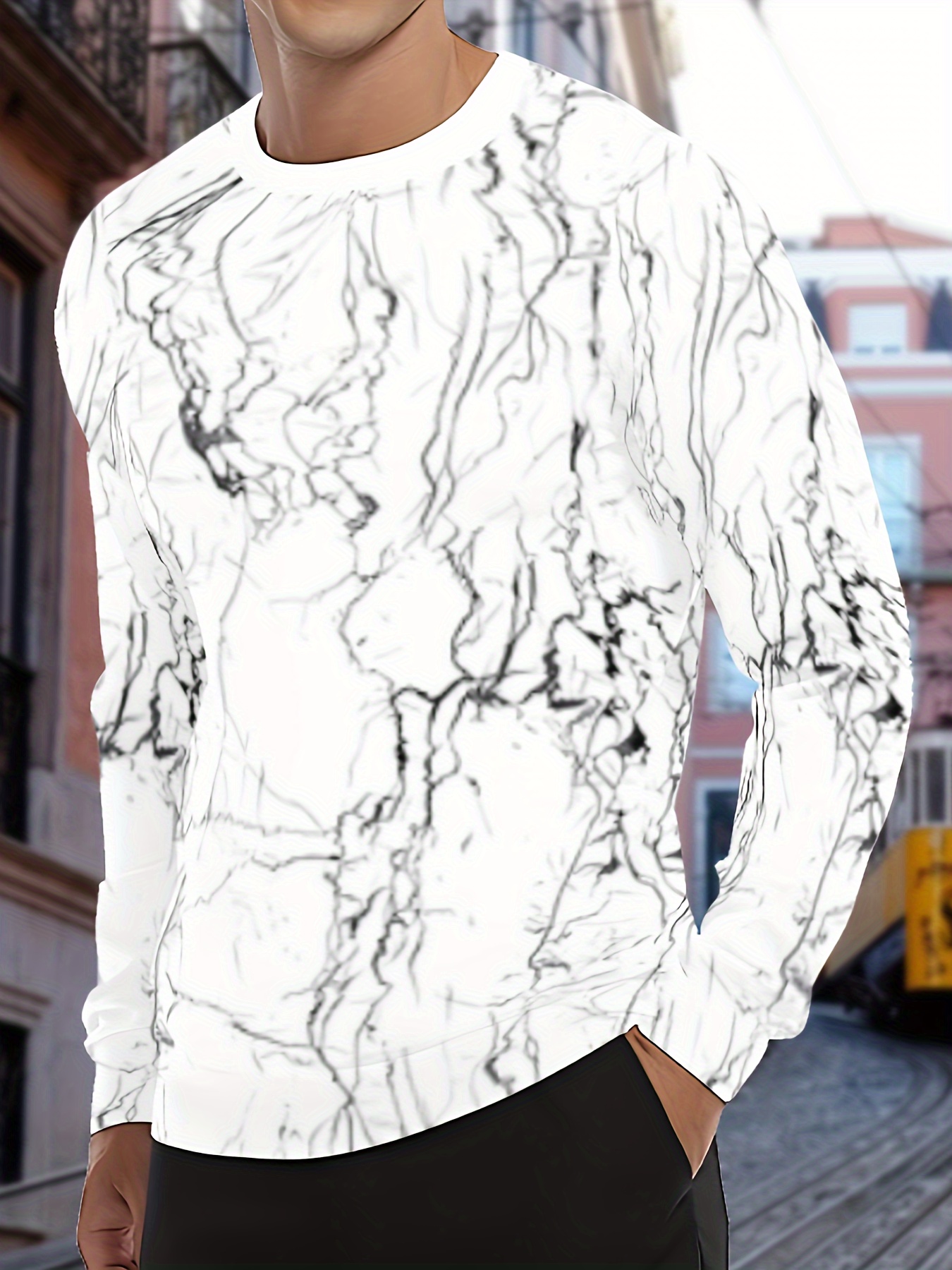 crack pattern print mens graphic design crew neck long sleeves t shirt casual comfy shirts for spring summer autumn mens clothing tops white 0