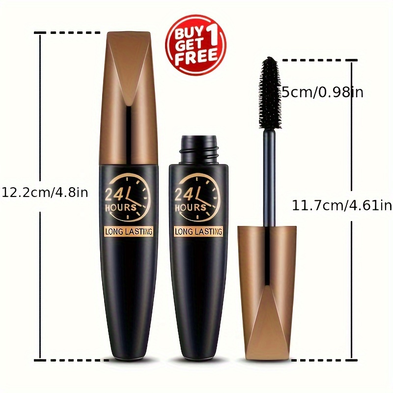 buy 1 get 1 free waterproof fiber lash mascara for thick curly eyelashes long lasting black formula smudge proof free ideal valentines gift for women makeup essential Product details 1