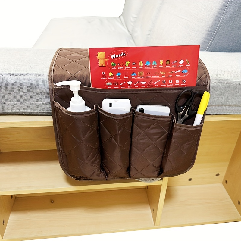 Organizador de reposabrazos de sofá beige de alta calidad, con 5 bolsillos,  organizador para reposabrazos de silla, canal de 1/2 pulgada