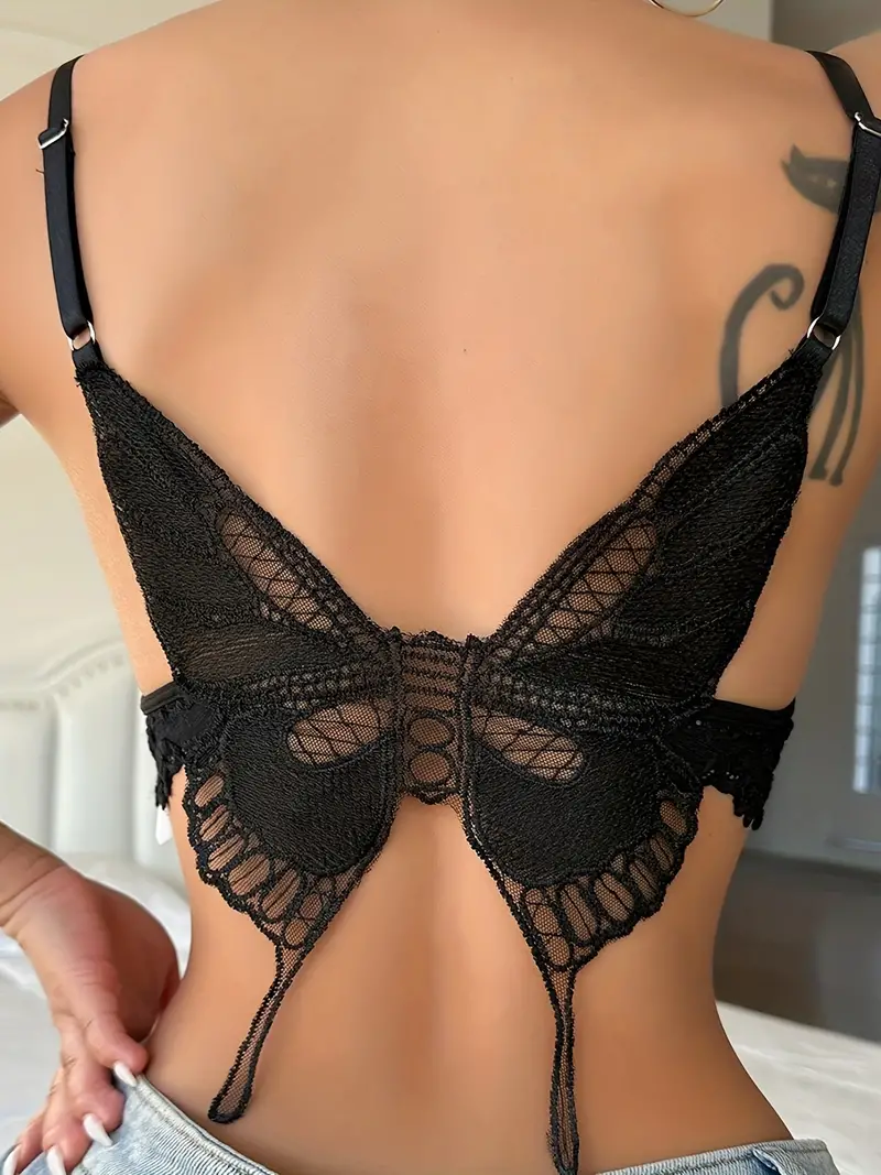Contrast Lace Push Up Bra, Sexy Butterfly Embroidery Intimates Bra, Women's  Lingerie & Underwear