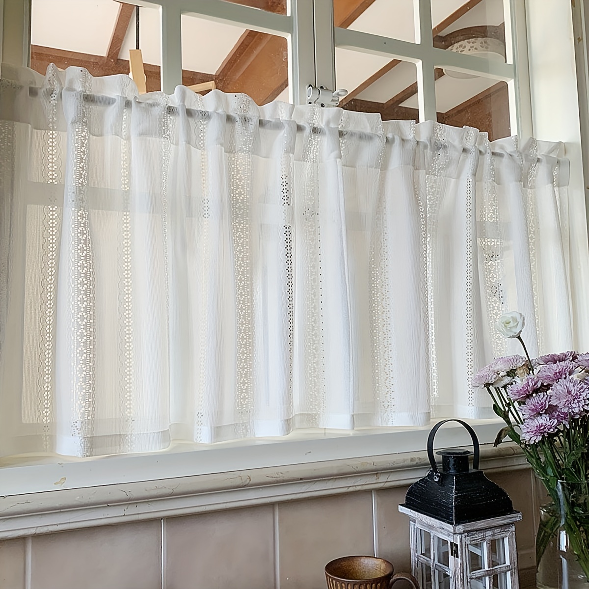 CAROMIO Cortinas blancas de baño para ventana de 45 pulgadas de largo,  cortina de tejido casual para ventana pequeña, cocina, baño, sótano