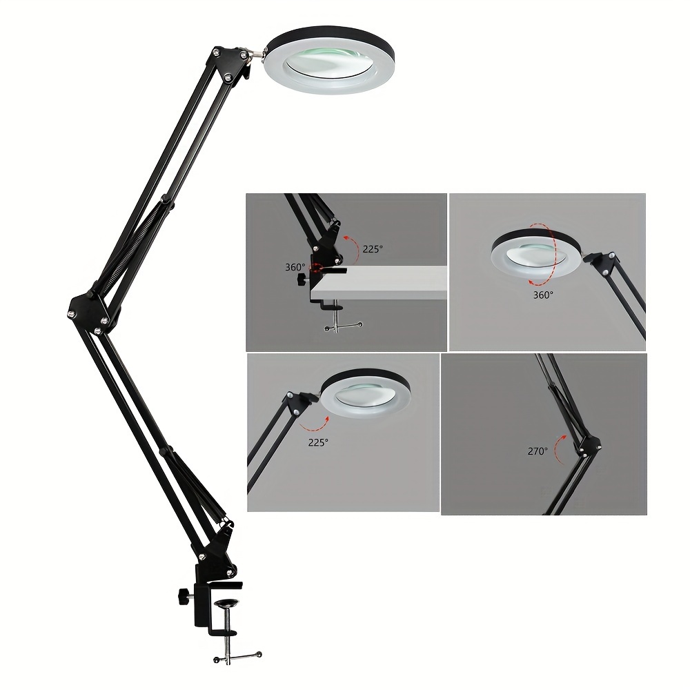 Flexible Clamp on Table Lamp With 5x Magnifier Glass Swing - Temu