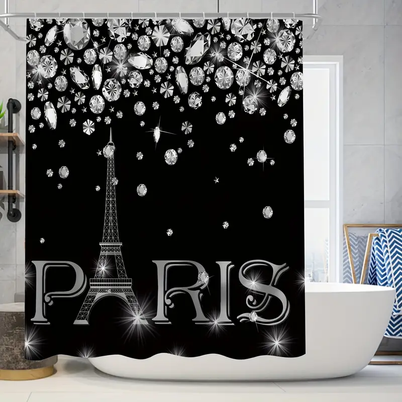 Eiffel Tower Pattern Bathroom Sets Rugs Shower Curtain Temu