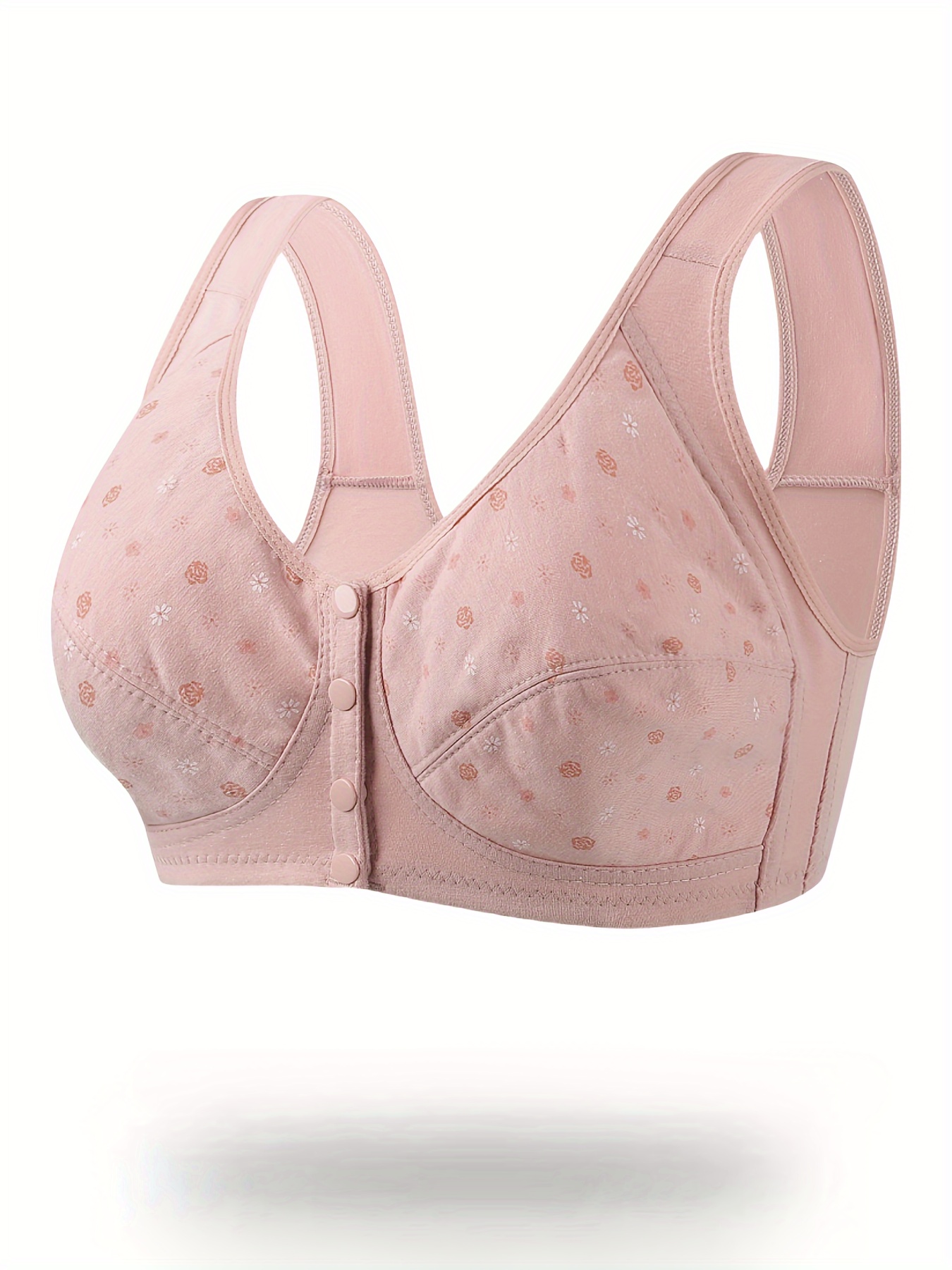 Plus Size Middle and Elderly Women Cotton Printed Bras Wireless