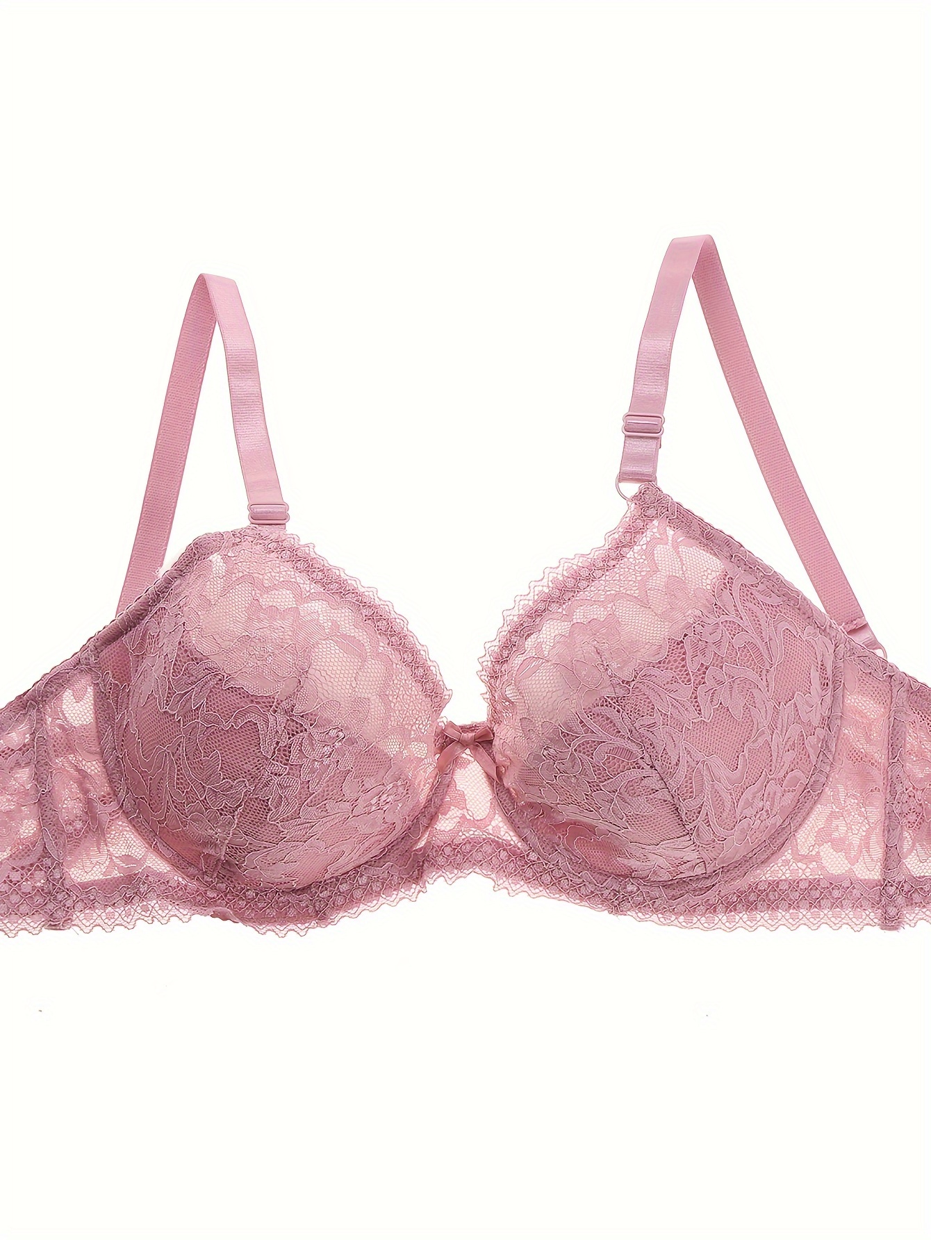  Womens Full Coverage Floral Lace Underwired Bra Plus Size  Non Padded Comfort Bra 42G Pink