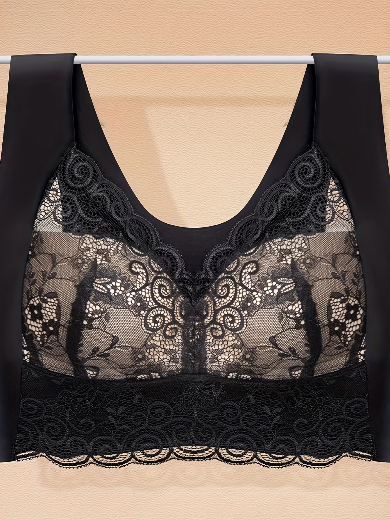 Contrast Lace Wireless Bras Comfy Elegant Scallop Trim Wide - Temu