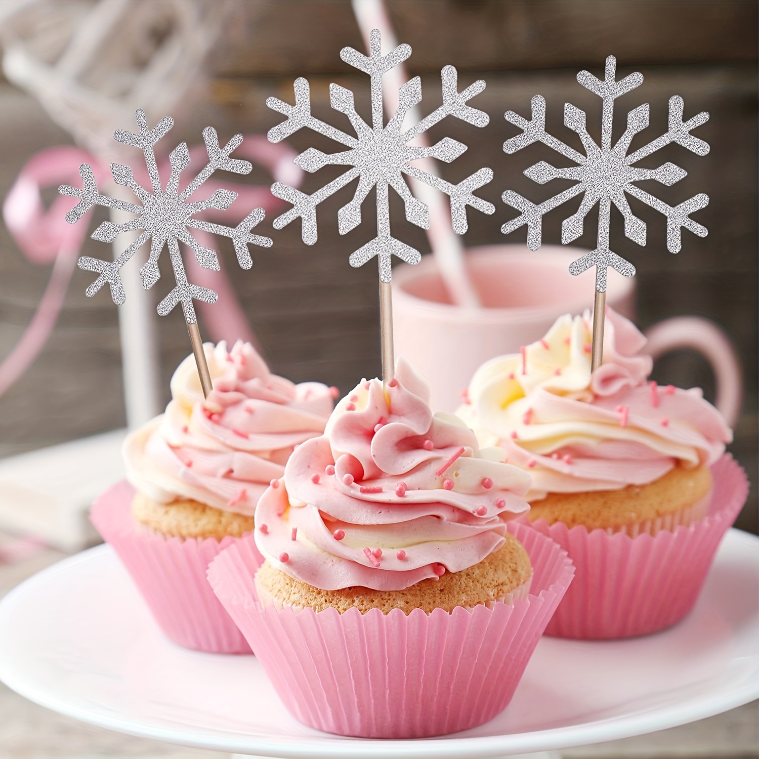 Little Snowflake Cupcake Toppers Silver Snowflake Cake - Temu