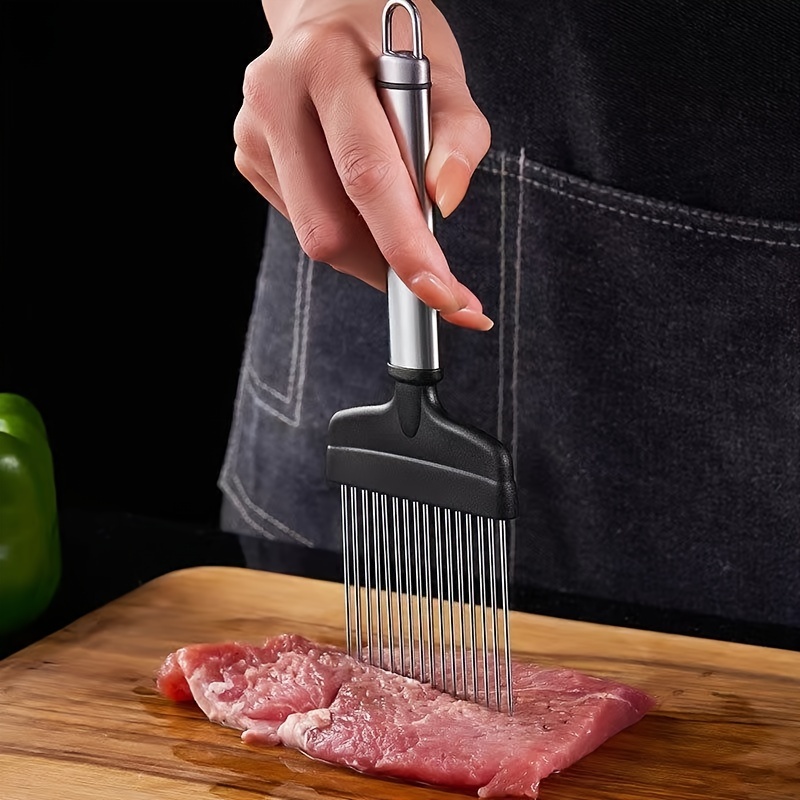 1pc Stainless Steel Fruit & Vegetable Slicing Holder With Meat