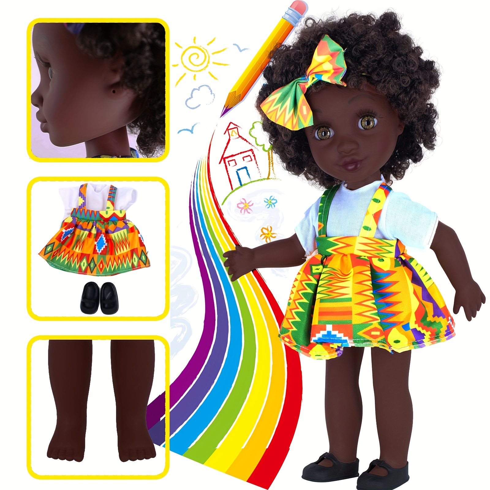 Poupée noire de 14 pouces poupée afro-américaine ensemble complet cheveux  bouclés poupée noire pour les filles meilleur cadeau pour les enfants filles