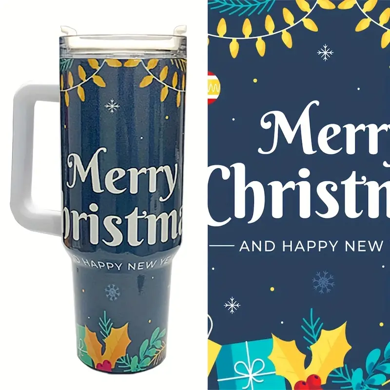 Christmas Theme Tumbler Cup Tumbler Cup With Handle And - Temu