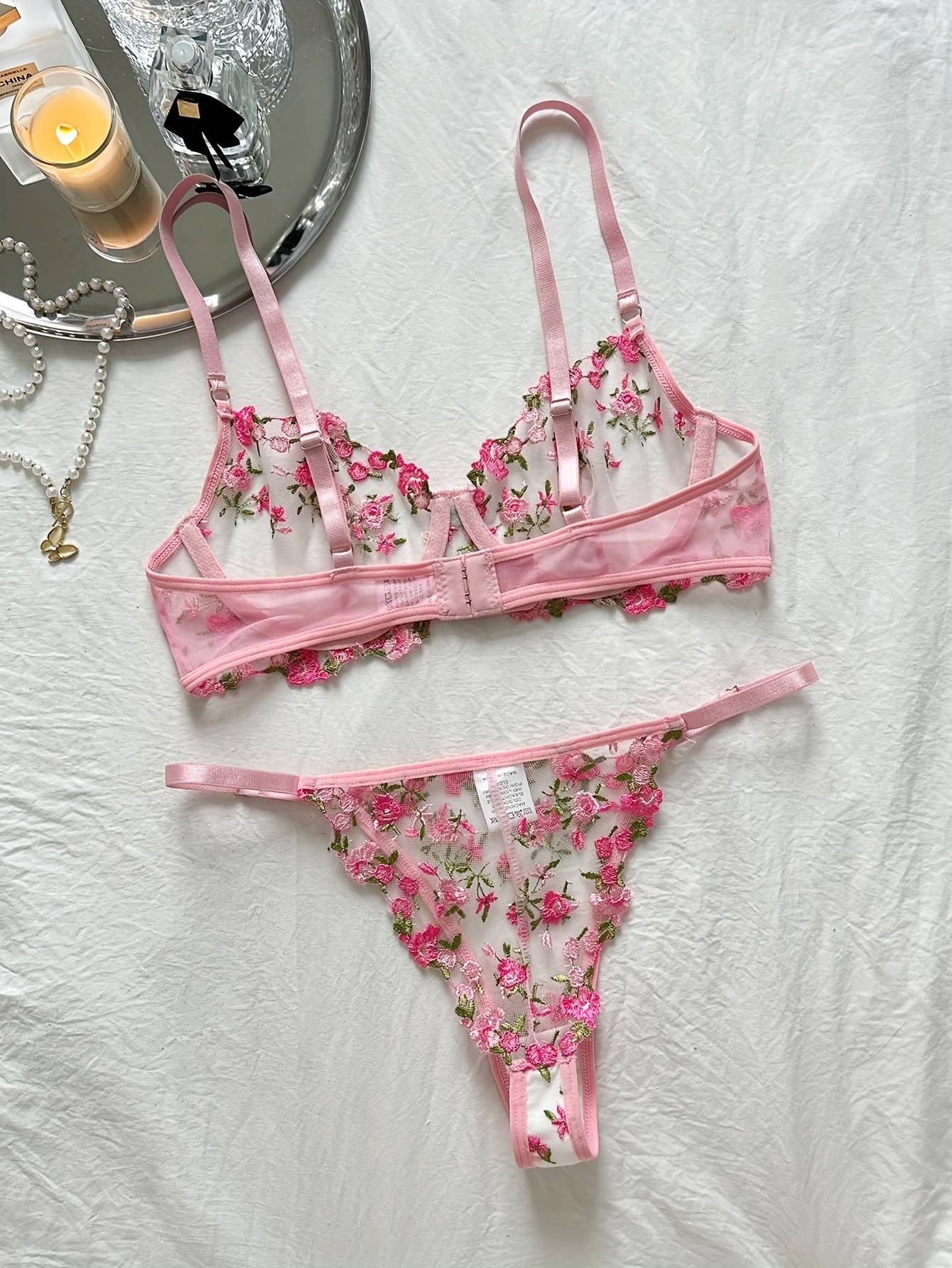 Blush Pink Embroidered Floral Lingerie Set, Boudoir Lingerie, High Rise  Panties, Embroidery, Bridal Lingerie -  Canada