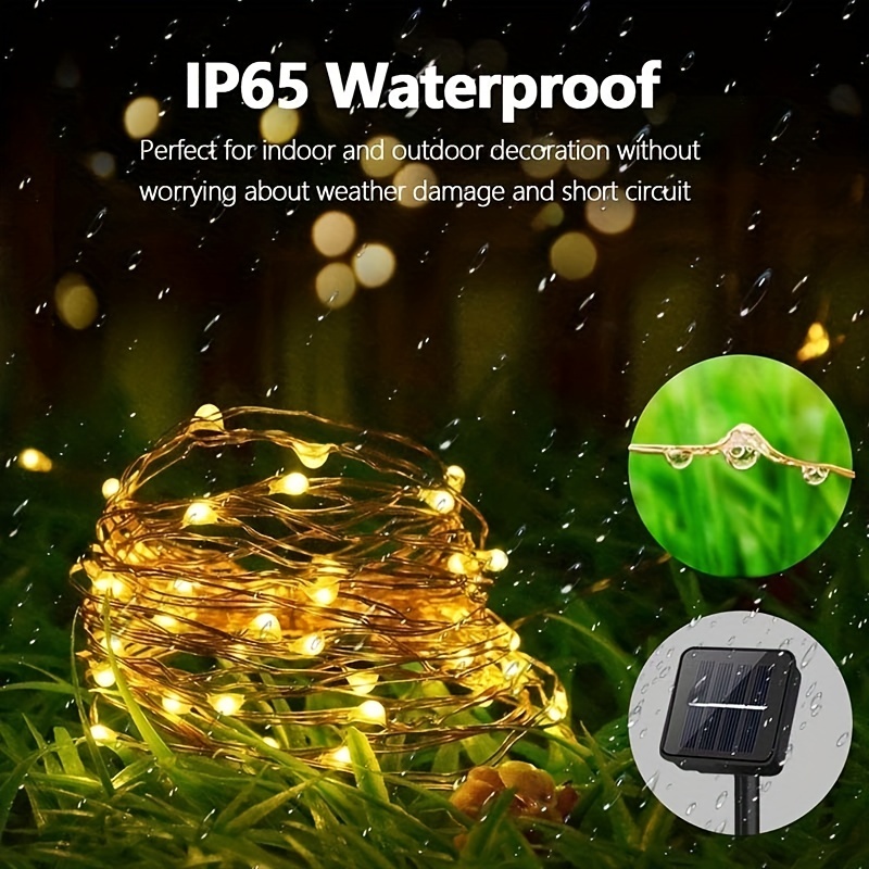 1pc solar string light 100 led copper wire lights solar powered fairy lights waterproof solar decoration lights for garden yard party wedding christmas christmas halloween decorations details 1
