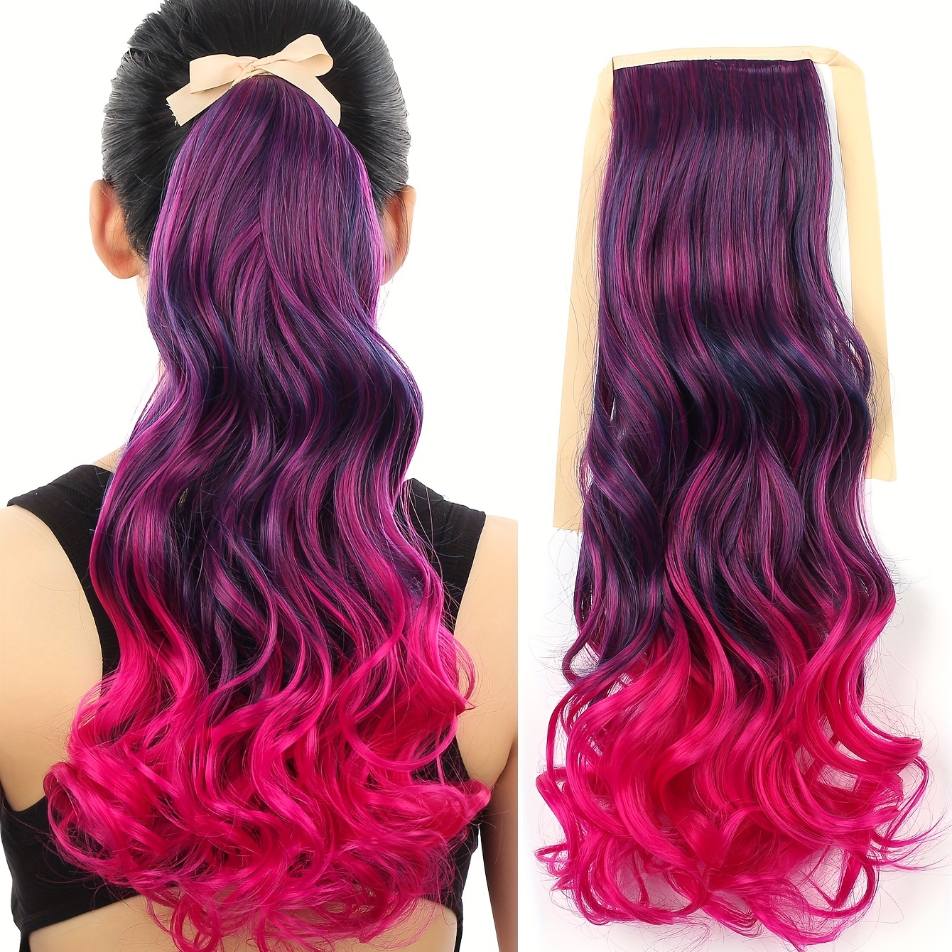 

Colorful Ombre Claw Clip-in Synthetic Hair Extensions For Women - Wavy Hairpiece For Cosplay, Parties, And Y2k Style Hair Accessories