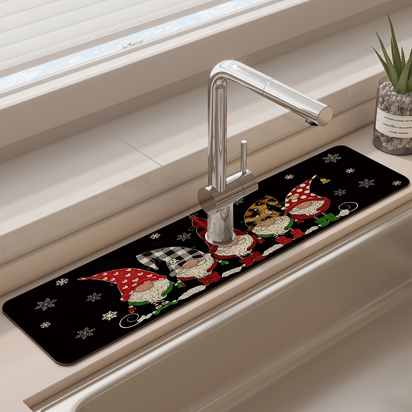 1pc Christmas Faucet Water Absorbent Mat, Diatomaceous Earth