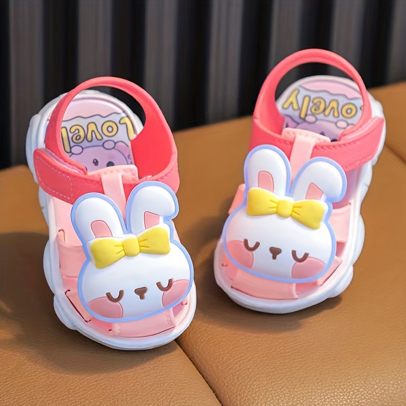 Baby Boys Cartoon Rabbit & Letter Graphic Color Block Hook-and-loop  Fastener Fashionable Sandals For Summer