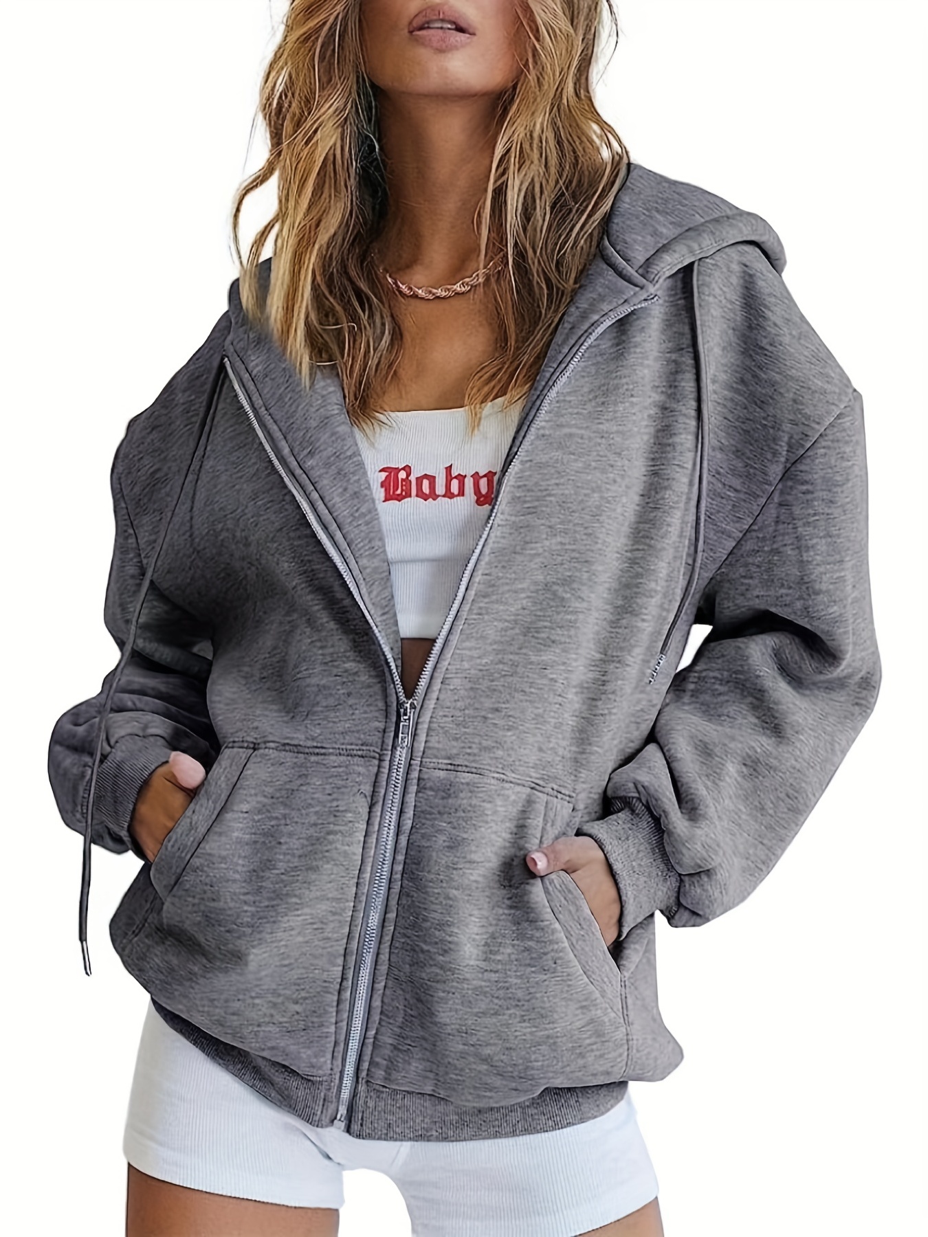 Casual Women's Oversized Long Sleeve Zip Up Hoodie Sweater Sweatshirt Jacket  Outwear 