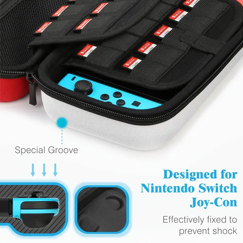 case for nintendo switch 11 in 1 nintendo switch carry case come with 2 grips adjustable playstand tempered glass screen protector with 6 thumb grip caps red white details 3