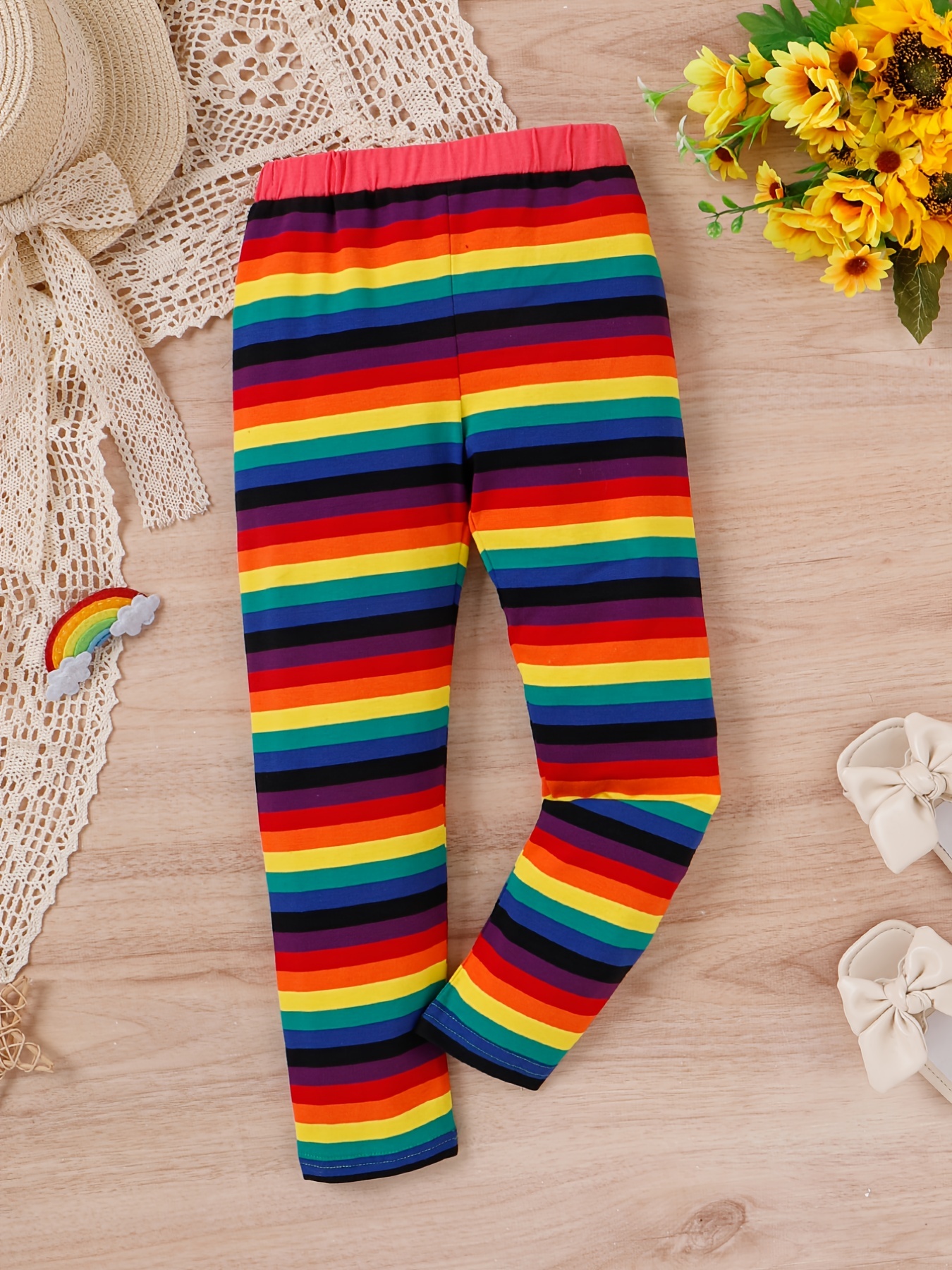 Girls Rainbow Strip Elastic Waist Leggings Pants Kids - Temu Luxembourg