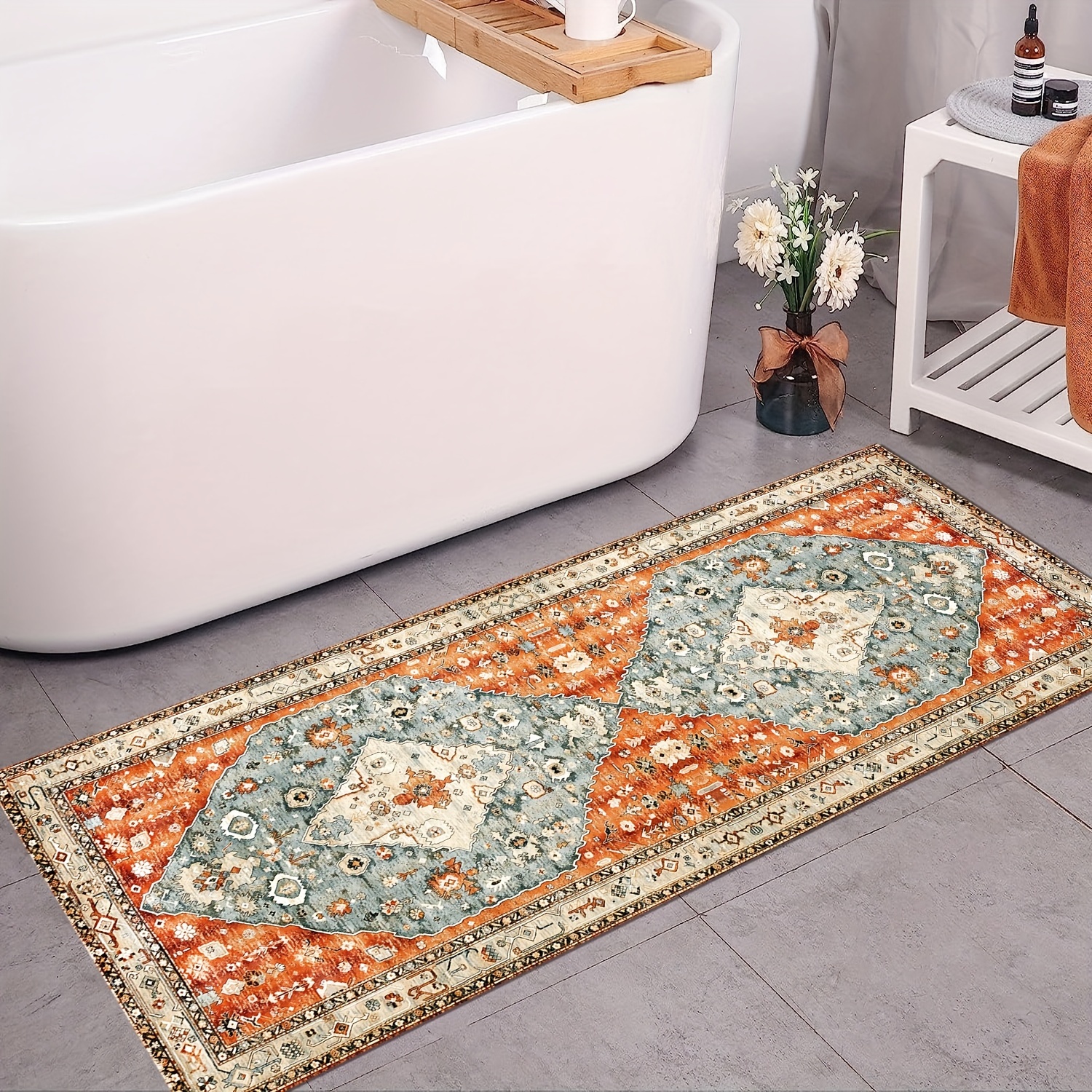 EARTHALL 2x3 Rug Boho, Vintage Entryway Rugs Indoor Doormat, Washable  Non-Slip Small Bathroom Throw Rugs, Low-Pile Faux Wool Throw Rugs, Small  Carpet