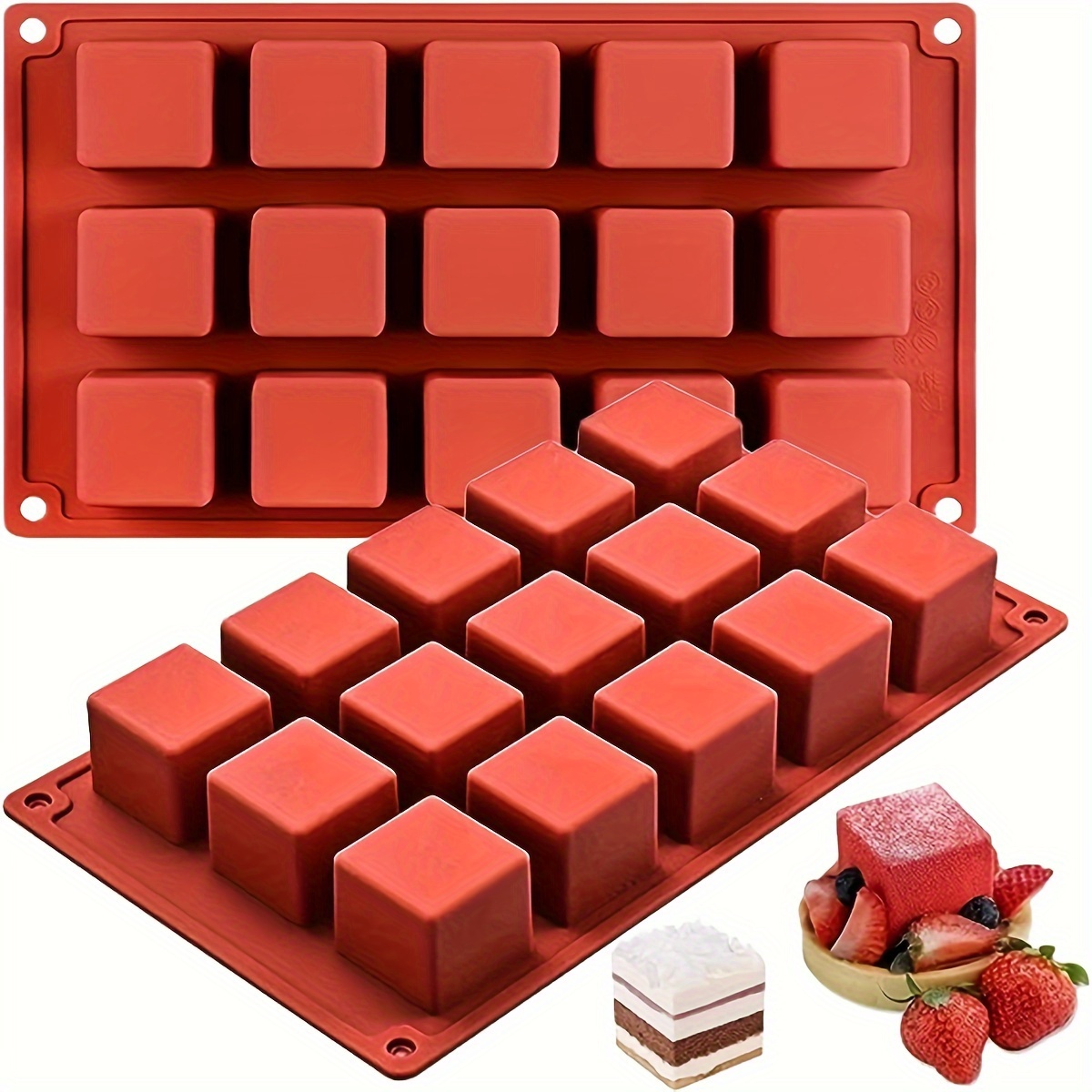 

1pc Square Silicone Mold, Chocolate Mold Mousse Cake Baking Mold For Dessert Cheesecake Truffle Caramel Jelly Brownie Soap (15 Cavities)